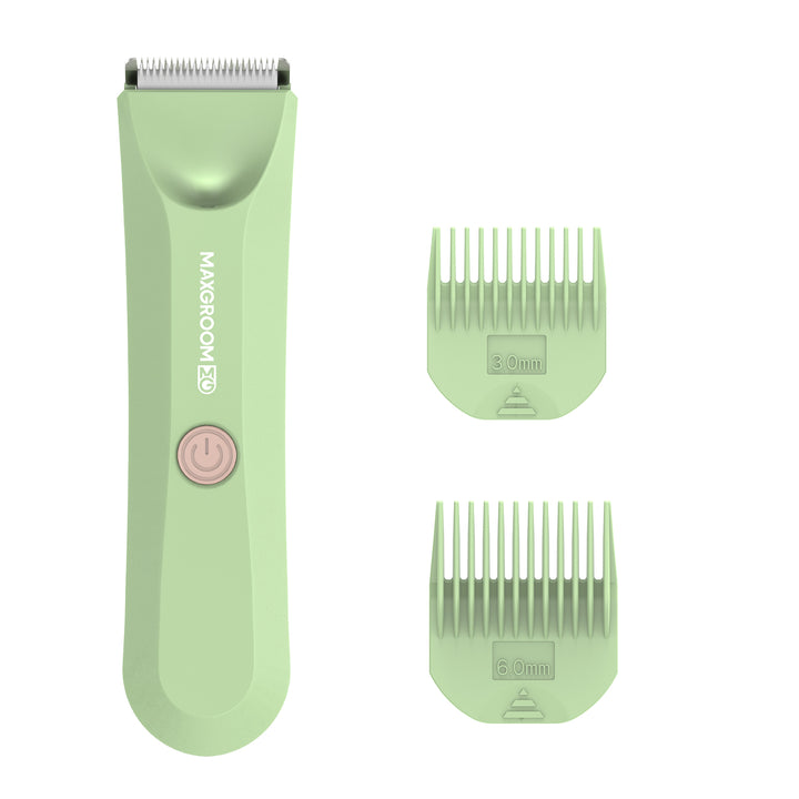 Green Maxgroom body groomer with two trimming guide combs