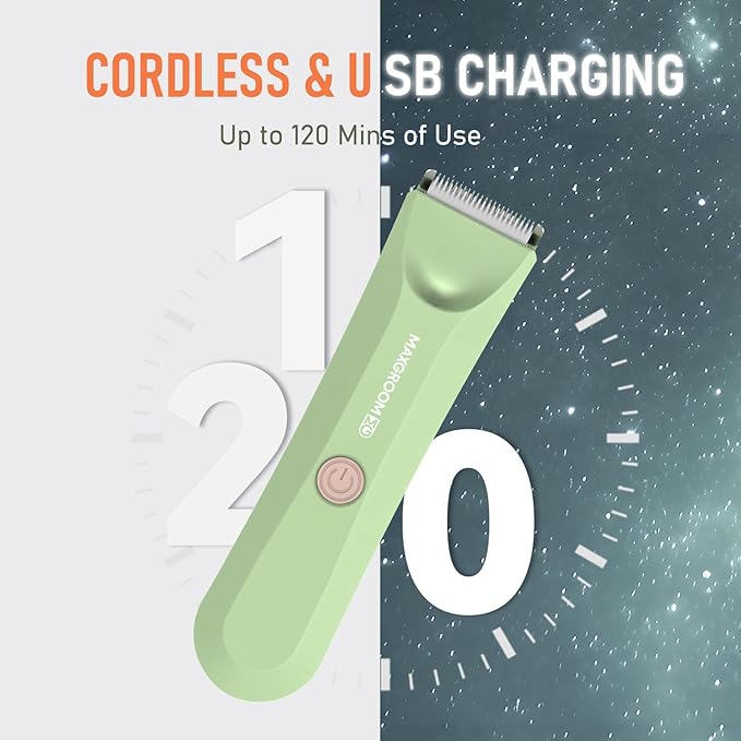 MAXGROOM Body Hair Trimmer with LED Light - USB rechargeable, up to 120 minutes cordless use