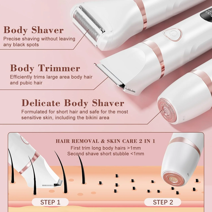 Bikini Trimmer for Women, 3 in 1 Electric Razors with LED Display, Wat ...